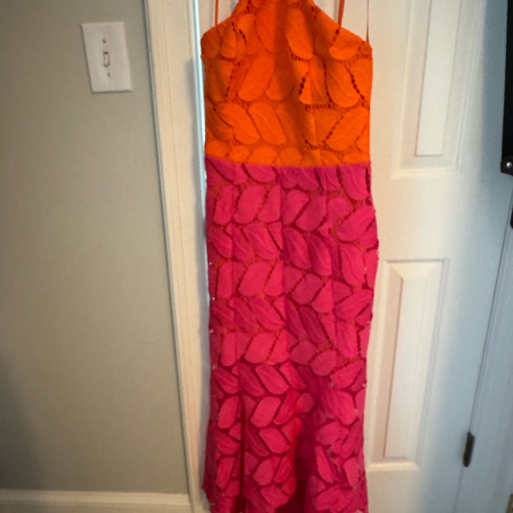 Vibrant Orange and Pink Halter Dress